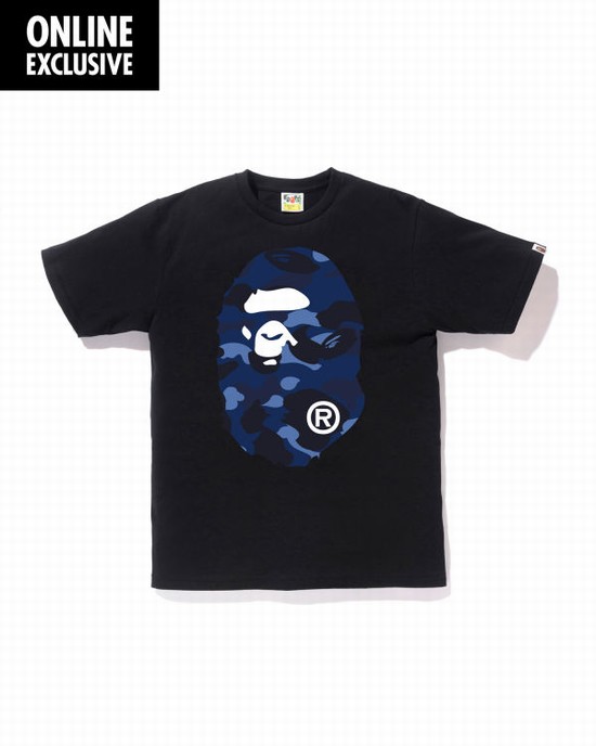 Camiseta Bape Color Camo Big Ape Head Hombre Azul Marino Azules | JDIRT-0316