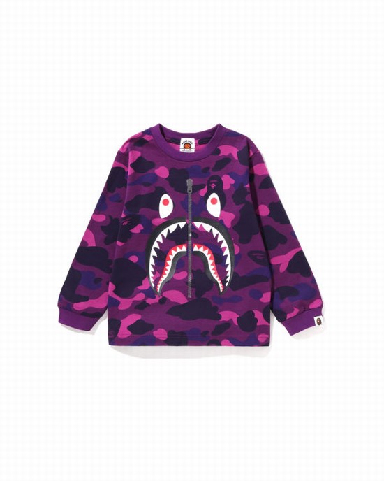 Camiseta Bape Color Camo Shark L/S Niños Moradas | PKDUX-1825