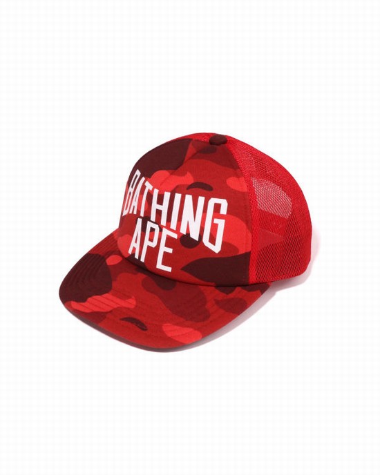 Gorras Bape Color Camo NYC Logo Mesh Hombre Rojas Claro | XHOUJ-0732